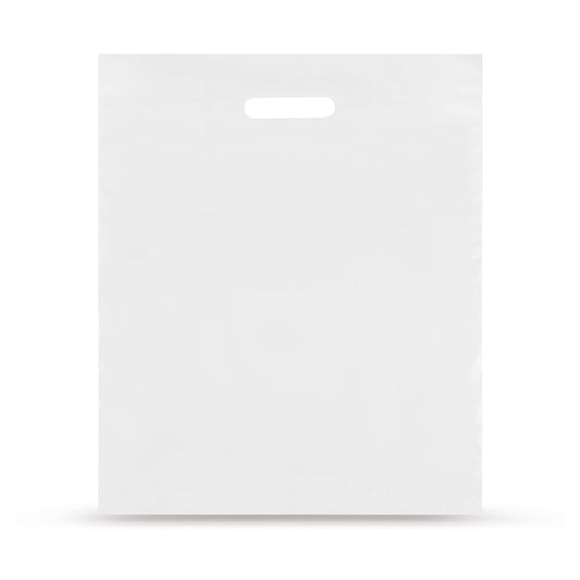 LDPE handle hole carrier bags, white, dyed, unprinted, base