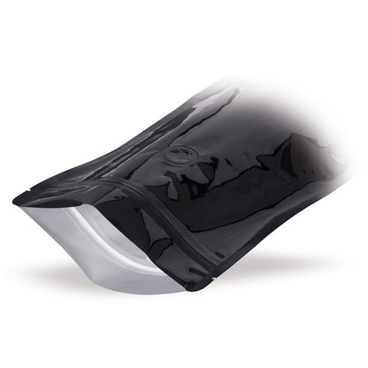 Stand-up pouches, black with aroma protection valve, detail 3