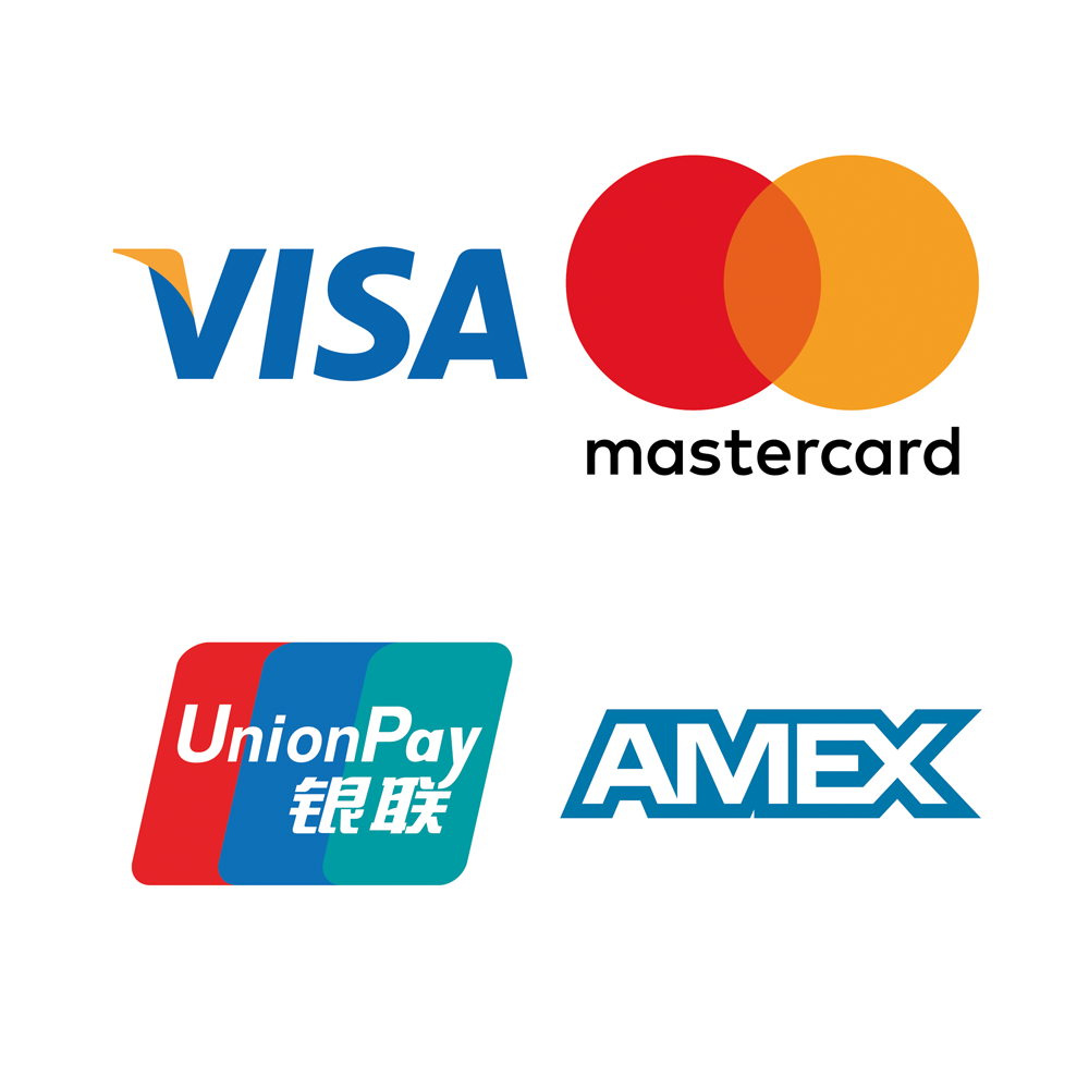Une image des logos VISA, Mastercard, UnionPay et AMEX