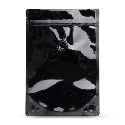 Sachet à fond plat noir avec valve de protection des arômes Base